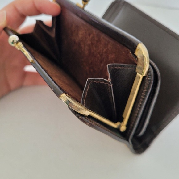 Celine Vintage Medium Bifold Horse And Carriage Wallet Kisslock Brown Tan Purse - Picture 8 of 13